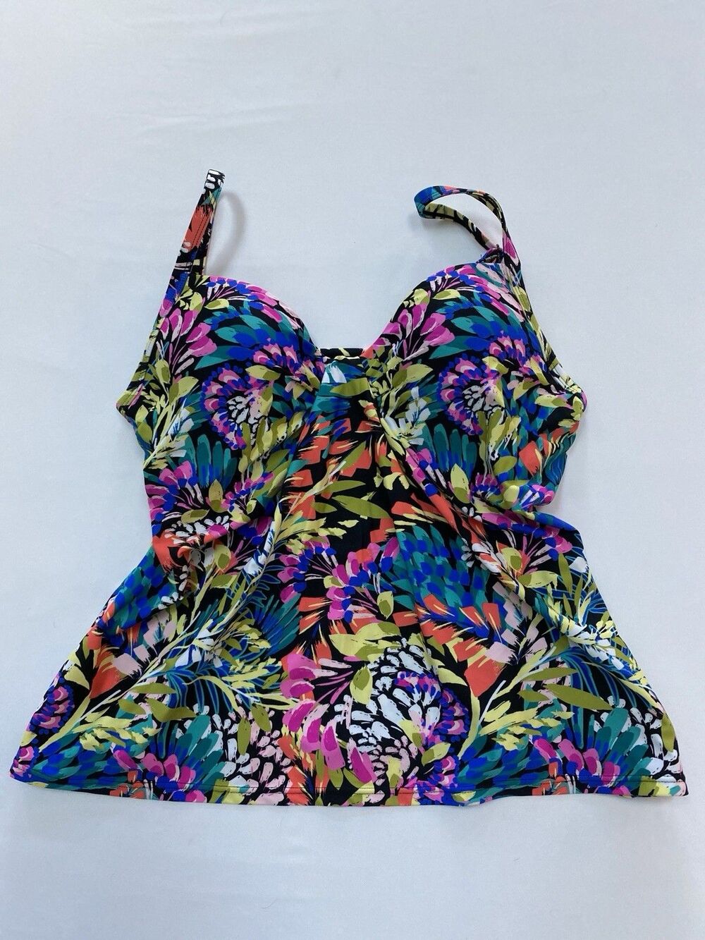 Island Escape Tropical Floral Tankini Top Size 12 Swimwear Multicolor Summer
